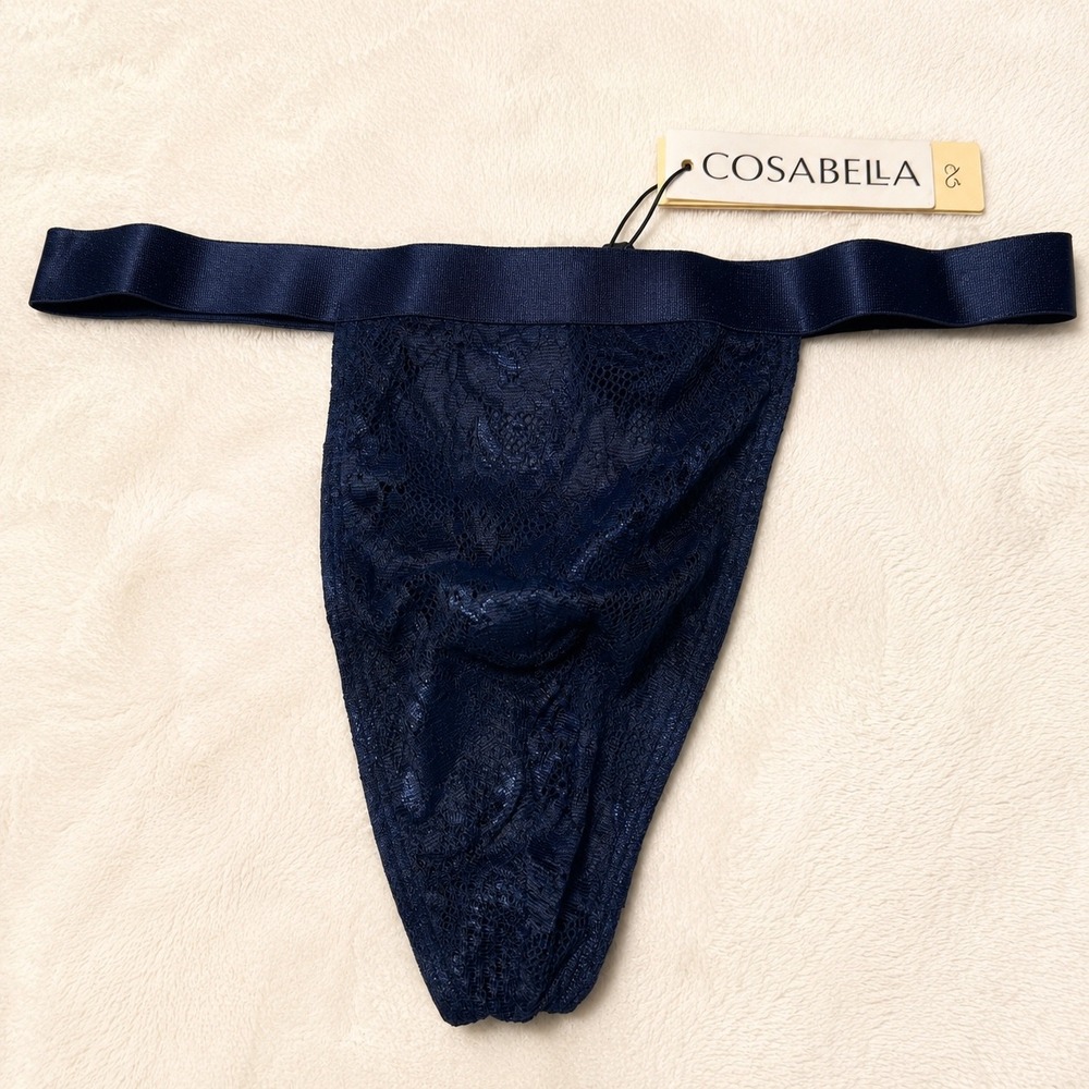 COSABELLA Never Say Never Men's Italian Lace Thong Navy Blue - Size M / NWT